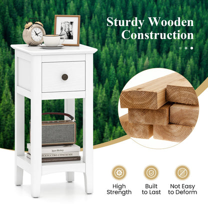 3-Tier Nightstand with Drawer and Open Storage Shelf, White Nightstands at Gallery Canada