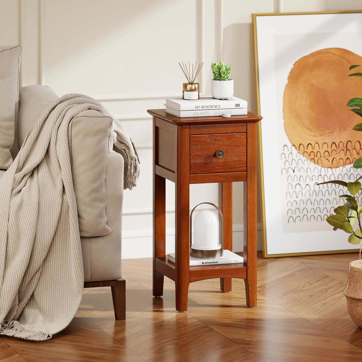 3-Tier Nightstand with Drawer and Open Storage Shelf, Walnut Nightstands at Gallery Canada