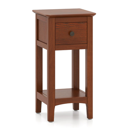 3-Tier Nightstand with Drawer and Open Storage Shelf, Walnut