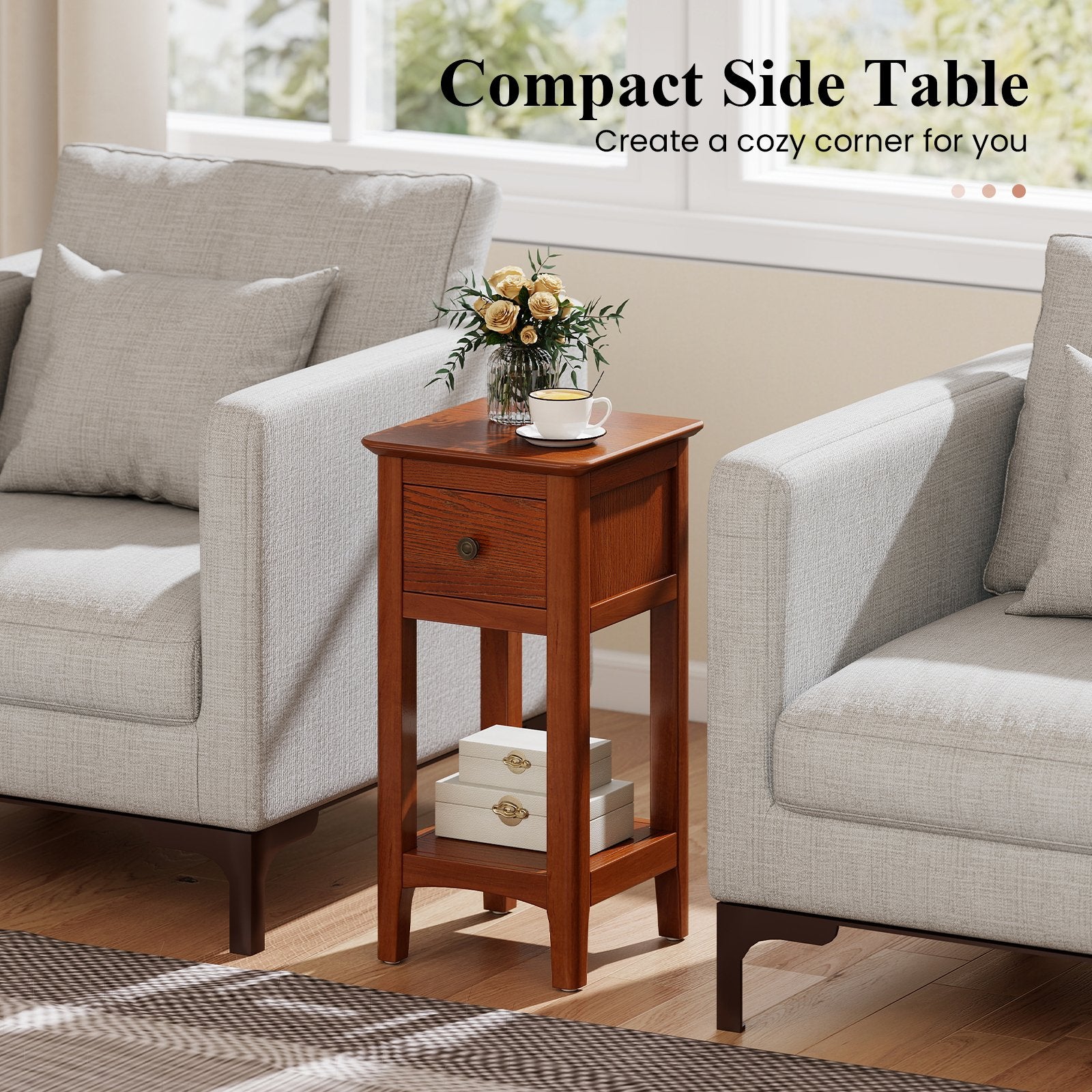 3-Tier Nightstand with Drawer and Open Storage Shelf, Walnut Nightstands at Gallery Canada