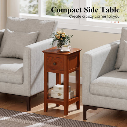 3-Tier Nightstand with Drawer and Open Storage Shelf, Walnut Nightstands at Gallery Canada