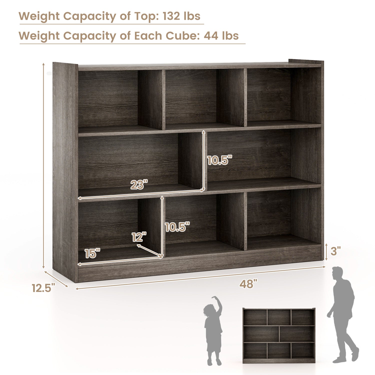3-Tier 8-Cube Floor Standing Storage Shelves, Gray Bookcases at Gallery Canada