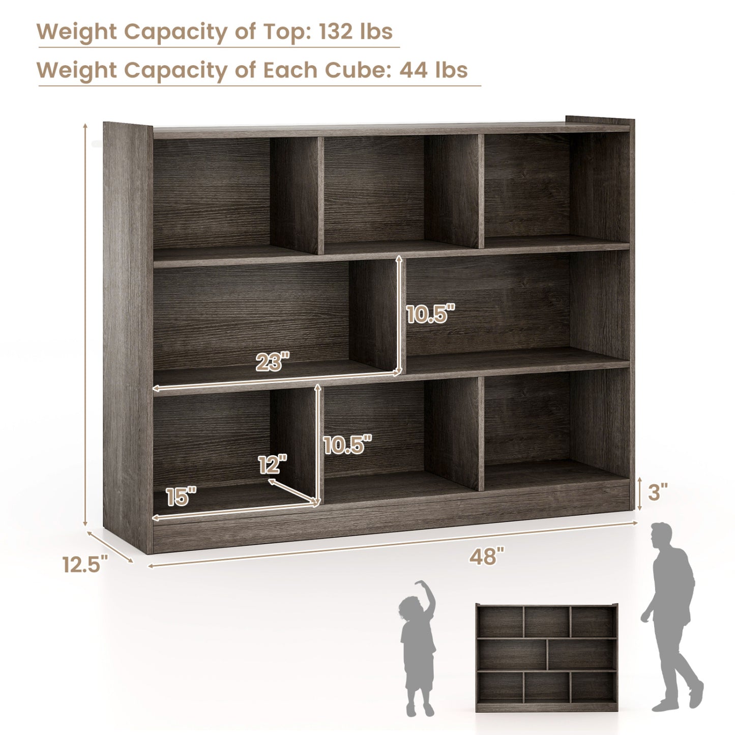 3-Tier 8-Cube Floor Standing Storage Shelves, Gray Bookcases at Gallery Canada