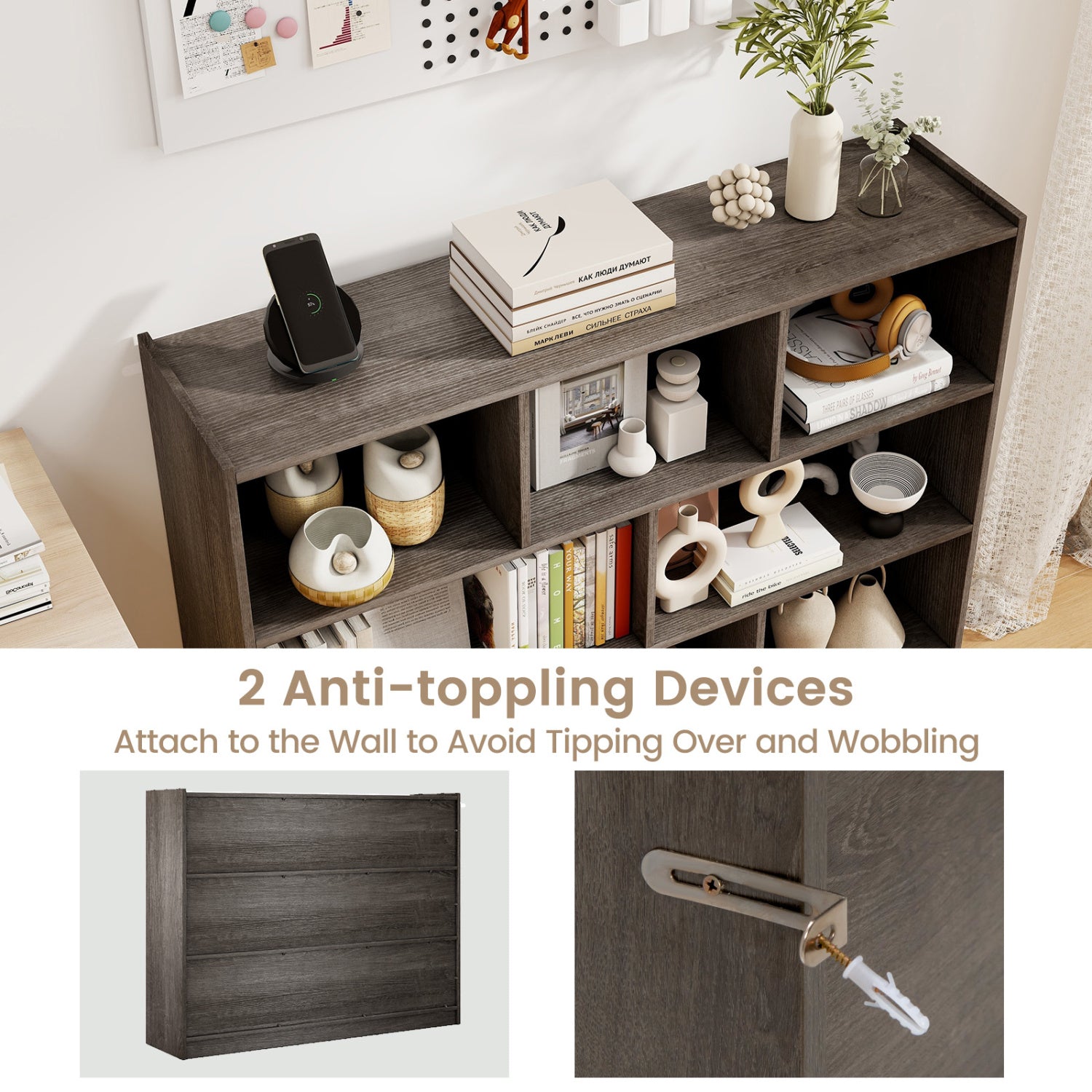 3-Tier 8-Cube Floor Standing Storage Shelves, Gray Bookcases at Gallery Canada