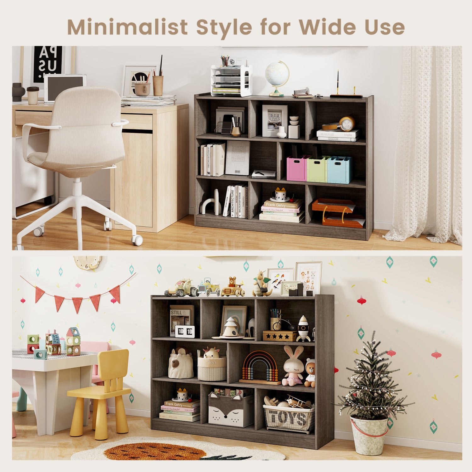 3-Tier 8-Cube Floor Standing Storage Shelves, Gray Bookcases at Gallery Canada