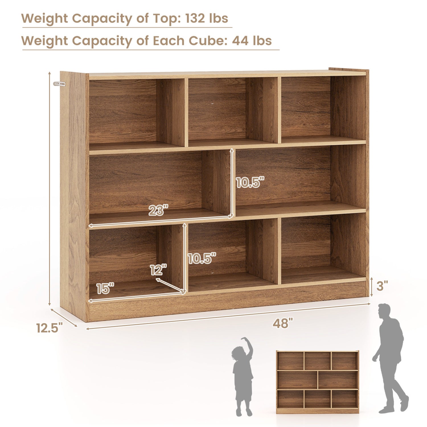 3-Tier Open Bookcase, 8-Cube Floor Storage Shelves, Natural Bookcases at Gallery Canada