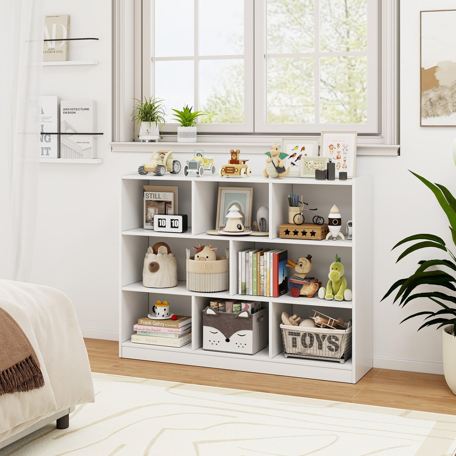 3-Tier 8-Cube Bookcase, Floor Standing Storage Shelves, White Bookcases at Gallery Canada