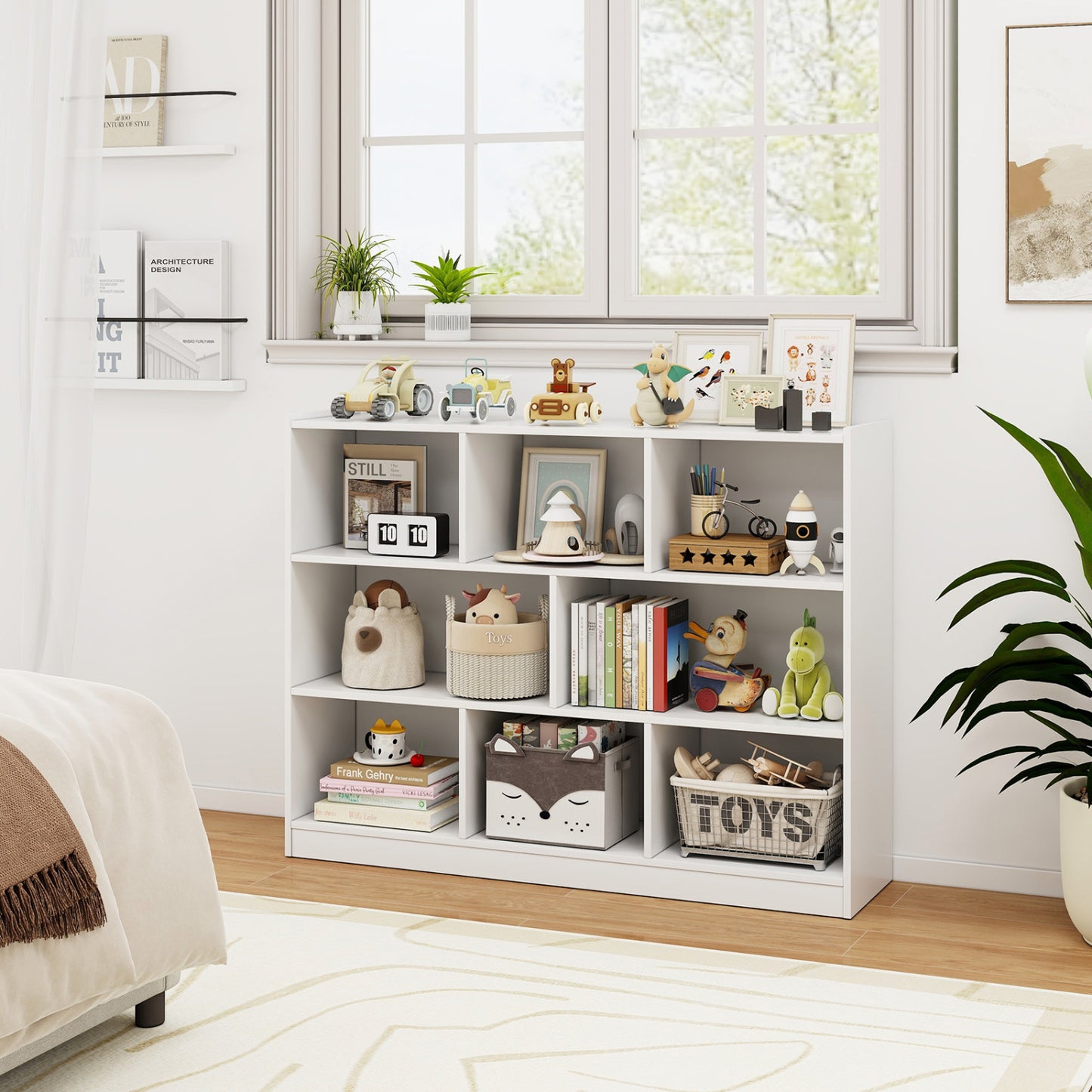 3-Tier 8-Cube Bookcase, Floor Standing Storage Shelves, White Bookcases at Gallery Canada