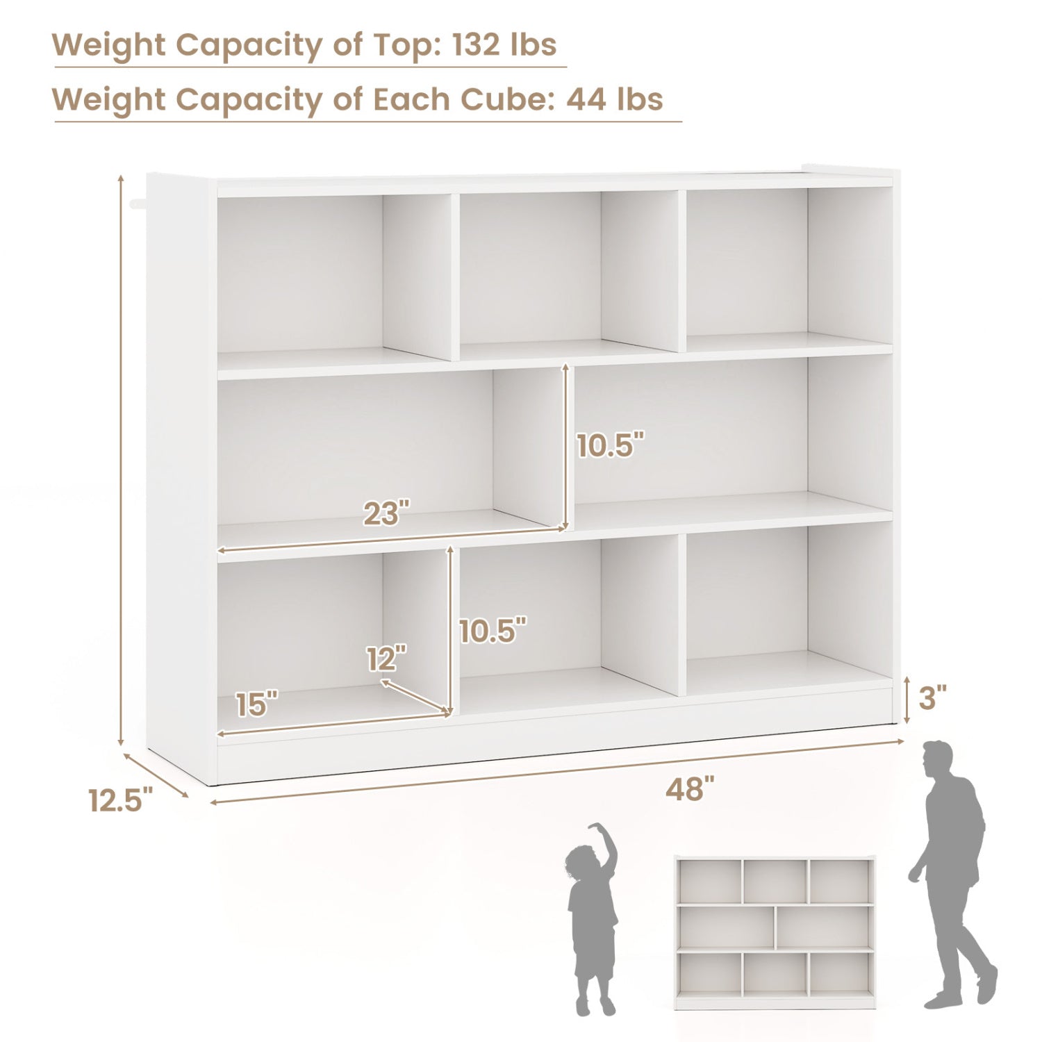 3-Tier 8-Cube Bookcase, Floor Standing Storage Shelves, White Bookcases at Gallery Canada