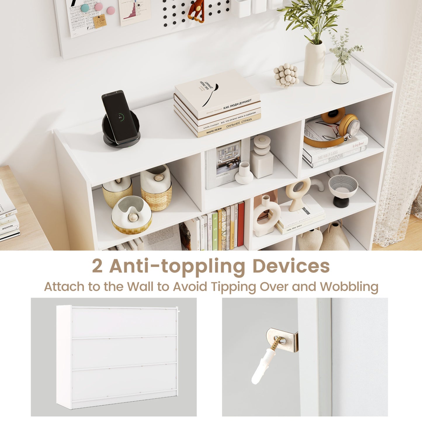 3-Tier 8-Cube Bookcase, Floor Standing Storage Shelves, White Bookcases at Gallery Canada
