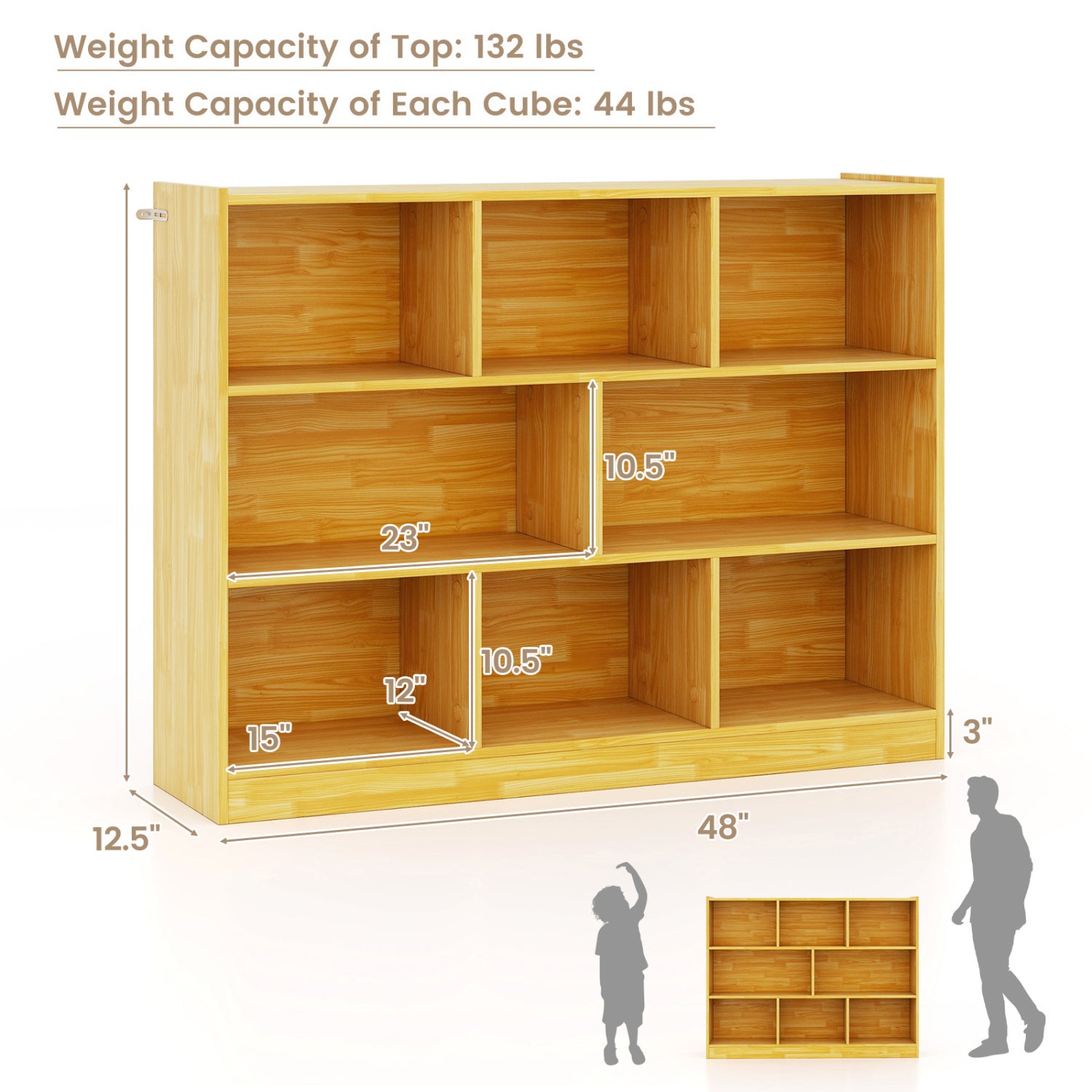3-Tier 8-Cube Floor Standing Storage Shelves, Yellow Bookcases at Gallery Canada