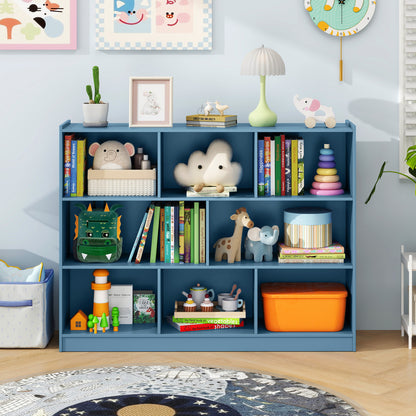 3-Tier Open Bookcase, 8-Cube Floor Standing Storage Shelves, Blue Bookcases at Gallery Canada