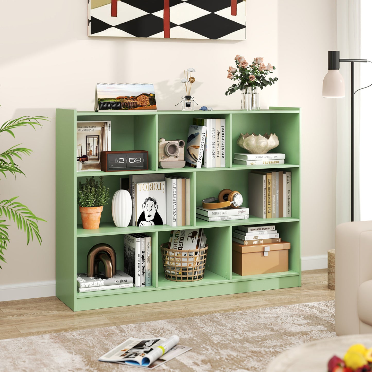 3-Tier Open Bookcase, 8-Cube Floor Shelves, Green Bookcases at Gallery Canada