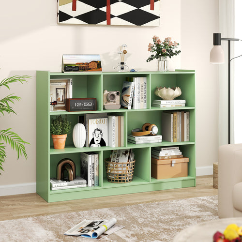 3-Tier Open Bookcase, 8-Cube Floor Shelves, Green