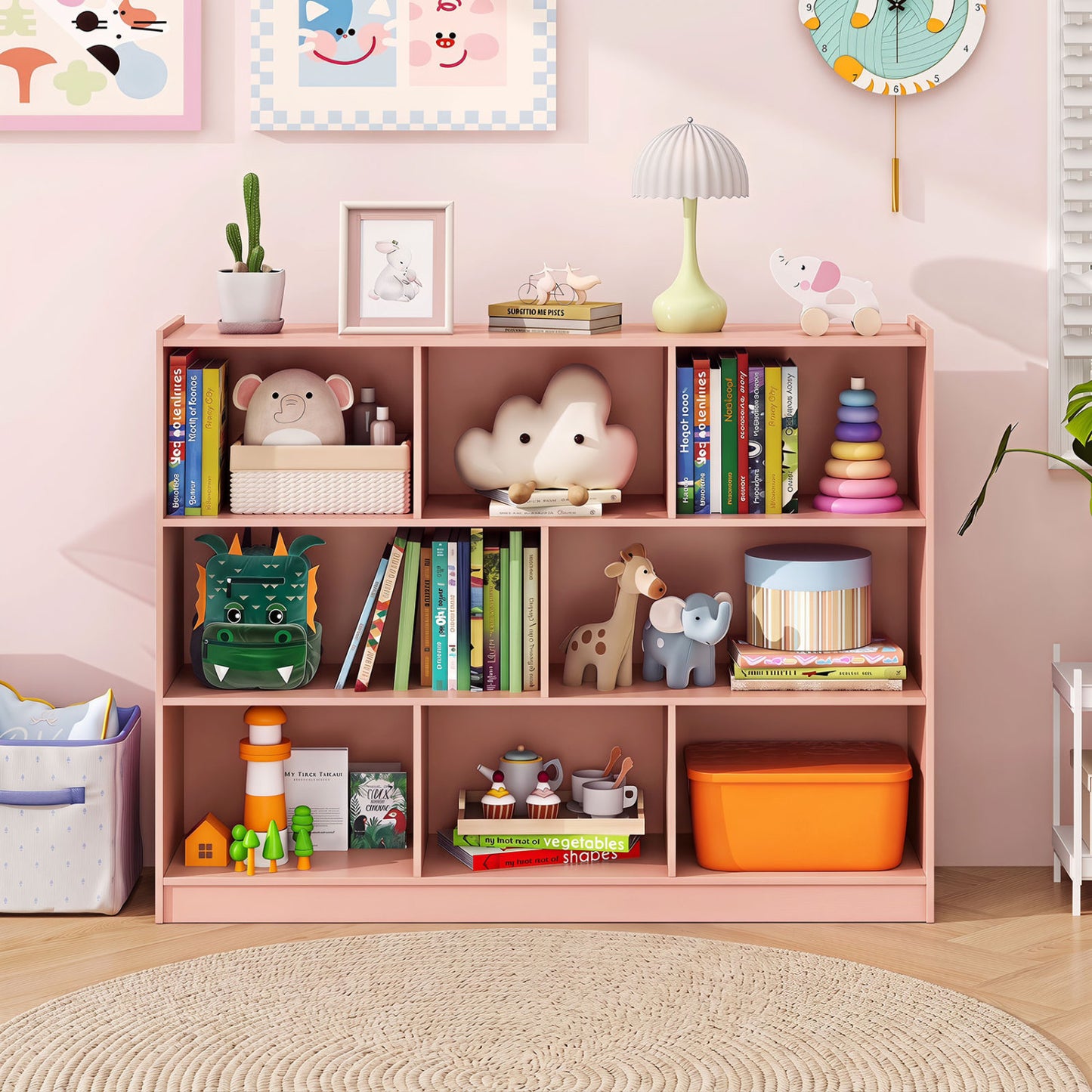 3-Tier 8-Cube Open Bookcase, Pink