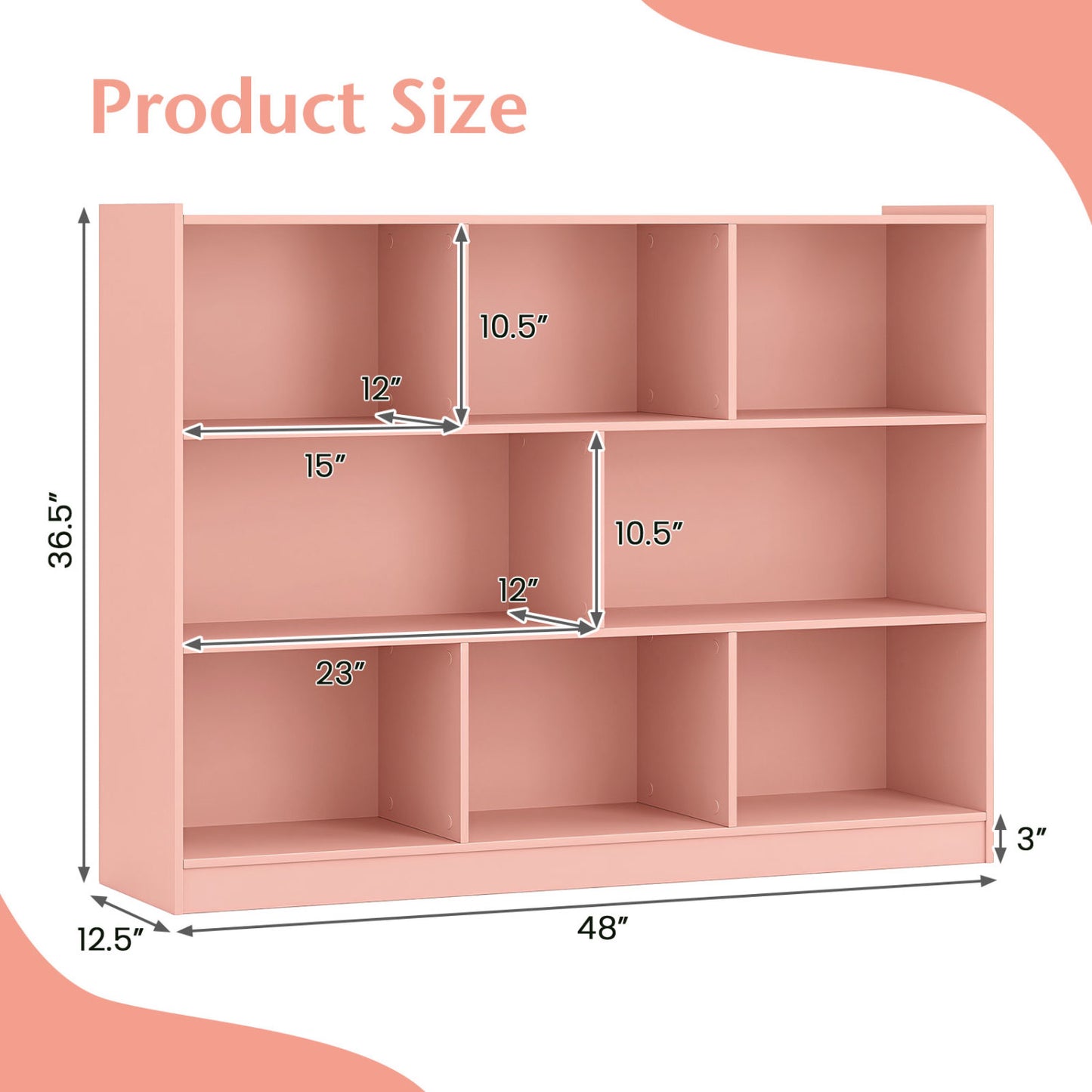 3-Tier 8-Cube Open Bookcase, Pink