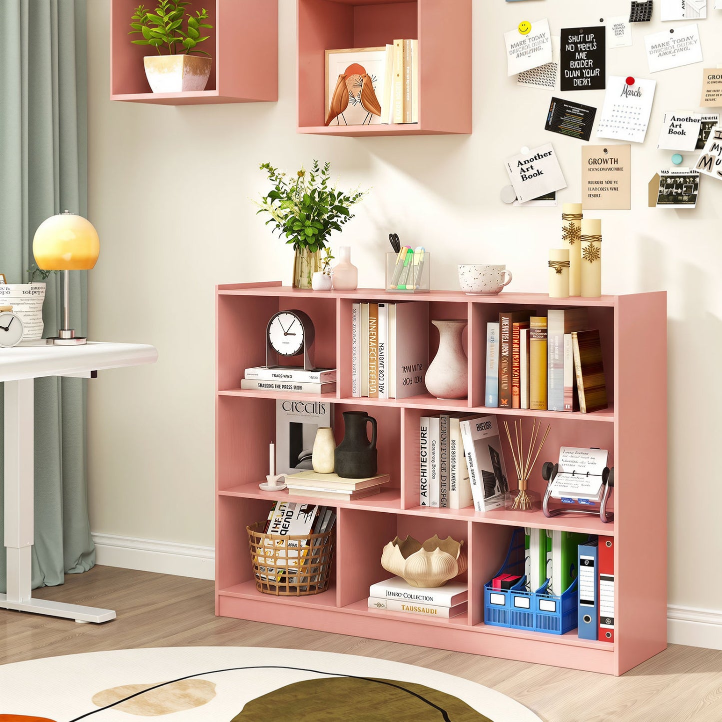3-Tier 8-Cube Open Bookcase, Pink