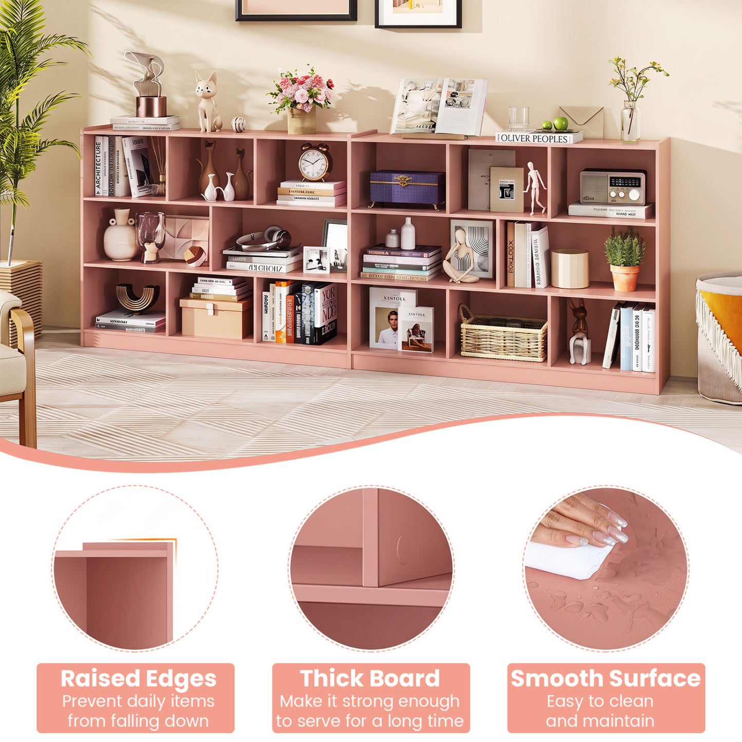 3-Tier 8-Cube Open Bookcase, Pink