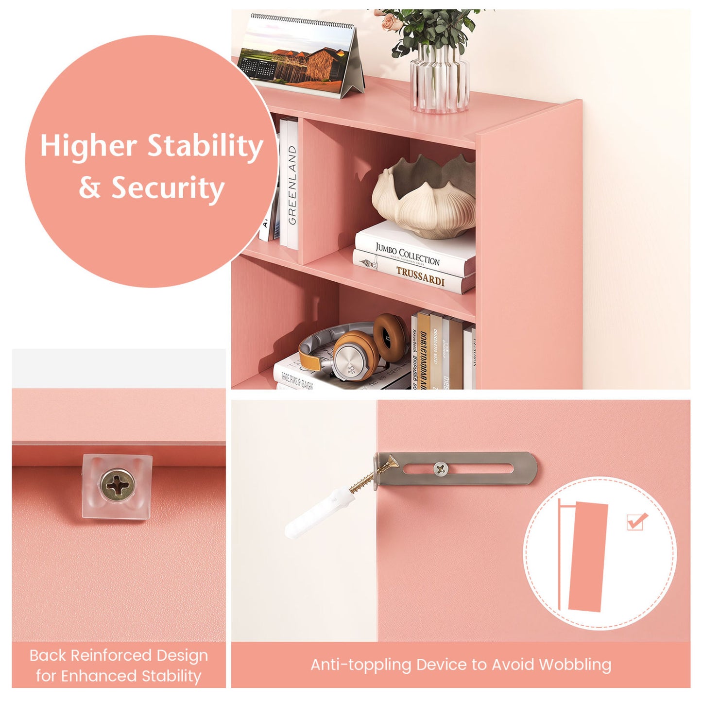 3-Tier 8-Cube Open Bookcase, Pink