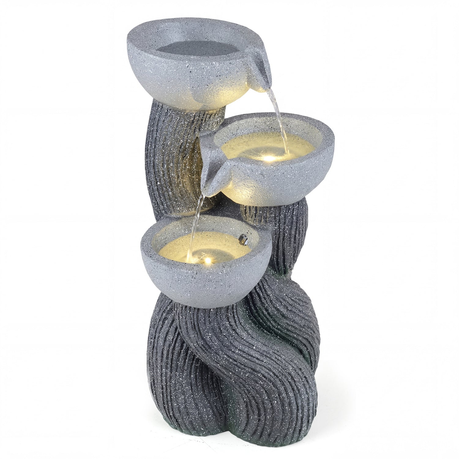 3-Tier Outdoor Water Fountain, 18.5 Inch H, LED Lights, Gray Outdoor Decor Gray at Gallery Canada