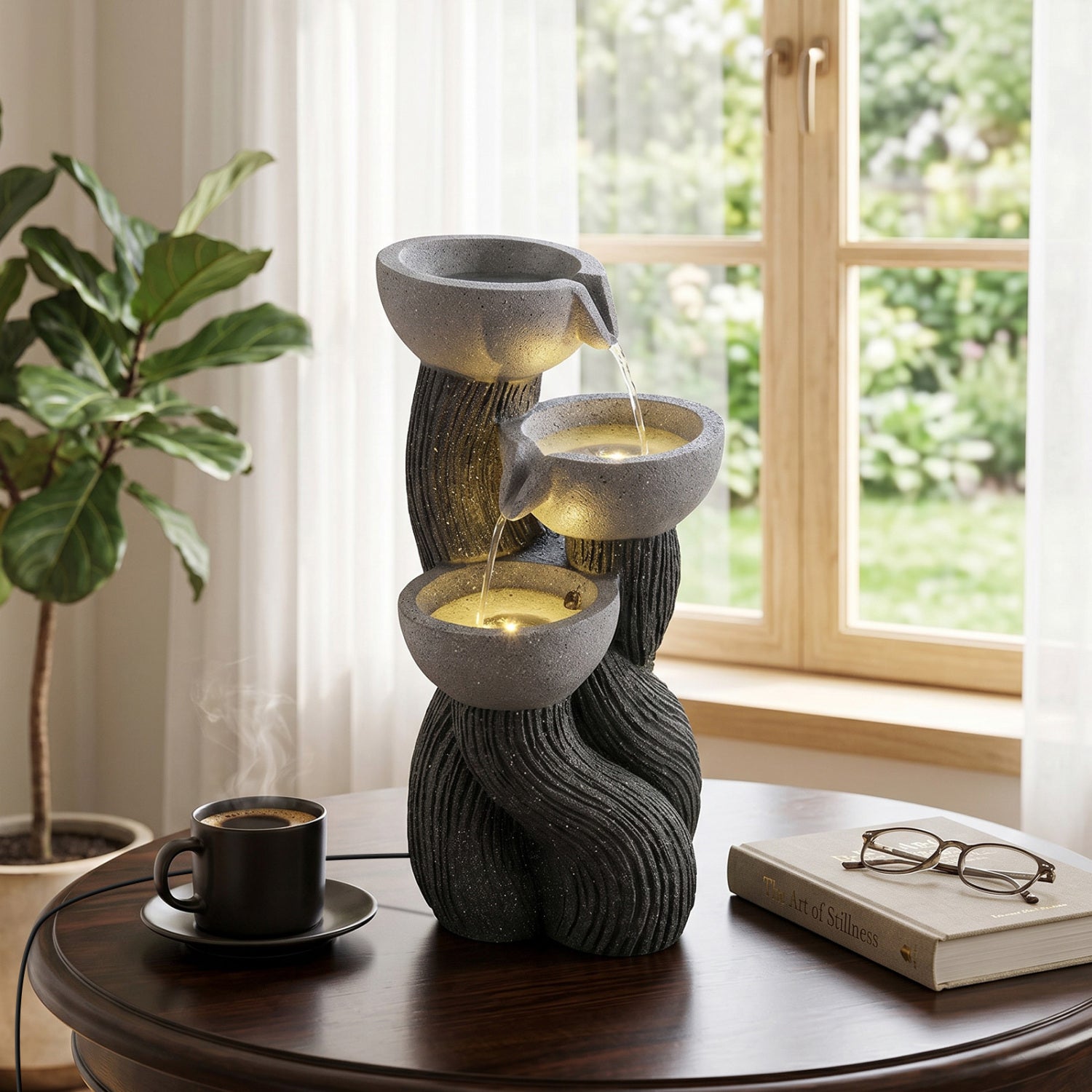 3-Tier Outdoor Water Fountain, 18.5 Inch H, LED Lights, Gray Outdoor Decor at Gallery Canada