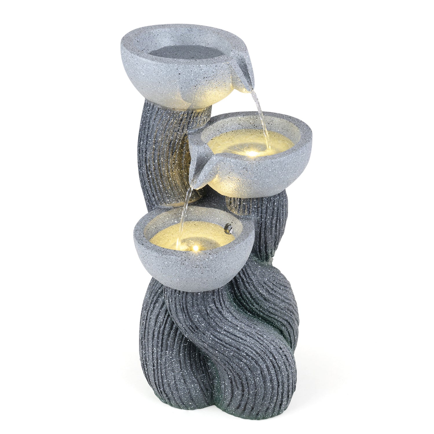 3-Tier Outdoor Water Fountain, 18.5 Inch H, LED Lights, Gray Outdoor Decor at Gallery Canada