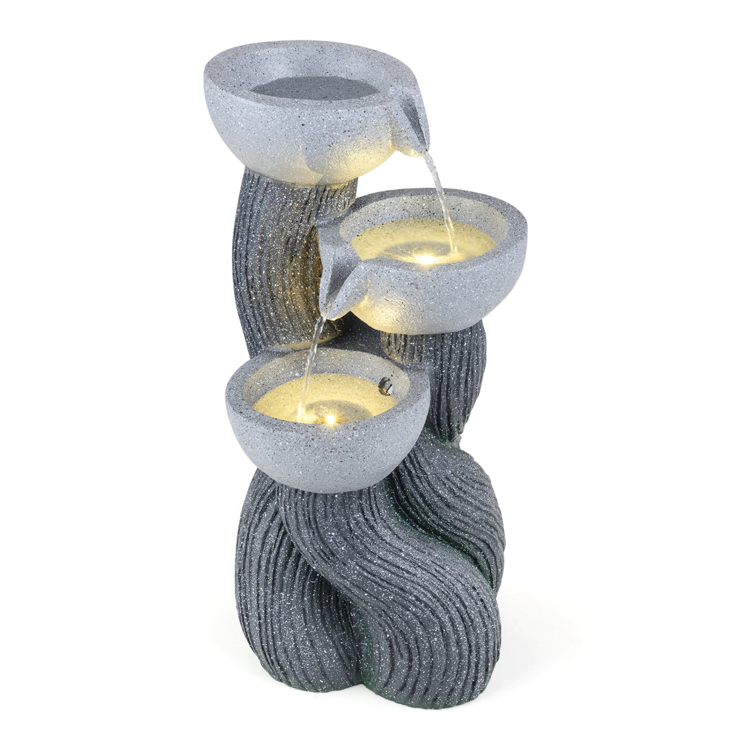 3-Tier Outdoor Water Fountain, 18.5 Inch H, LED Lights, Gray Outdoor Decor at Gallery Canada