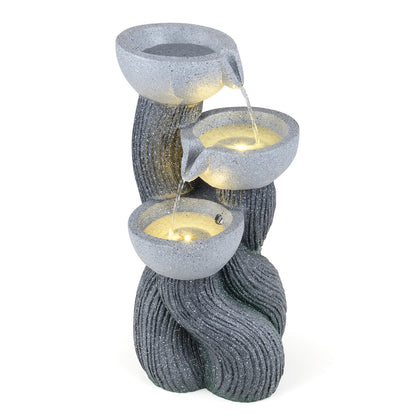 3-Tier Outdoor Water Fountain, 18.5 Inch H, LED Lights, Gray Outdoor Decor at Gallery Canada