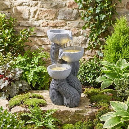 3-Tier Outdoor Water Fountain, 18.5 Inch H, LED Lights, Gray Outdoor Decor at Gallery Canada