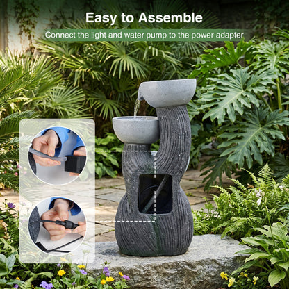 3-Tier Outdoor Water Fountain, 18.5 Inch H, LED Lights, Gray Outdoor Decor at Gallery Canada