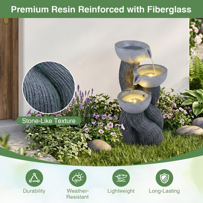 3-Tier Outdoor Water Fountain, 18.5 Inch H, LED Lights, Gray Outdoor Decor at Gallery Canada