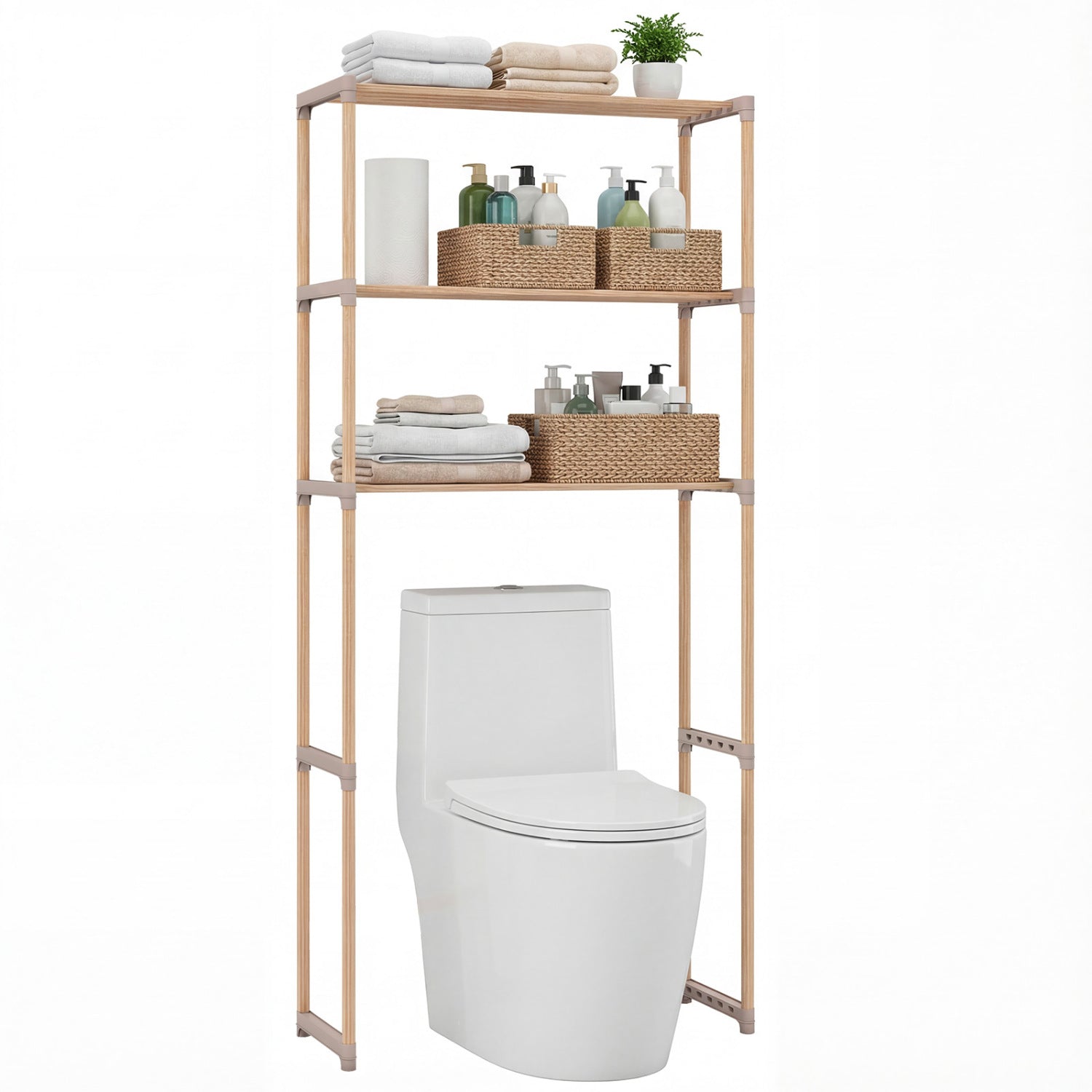 3-Tier Over The Toilet Storage Rack with Open Shelves, Gray Toilet Gray at Gallery Canada