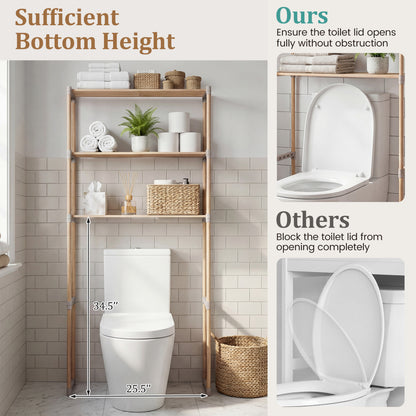 3-Tier Over The Toilet Storage Rack with Open Shelves, Gray Toilet at Gallery Canada