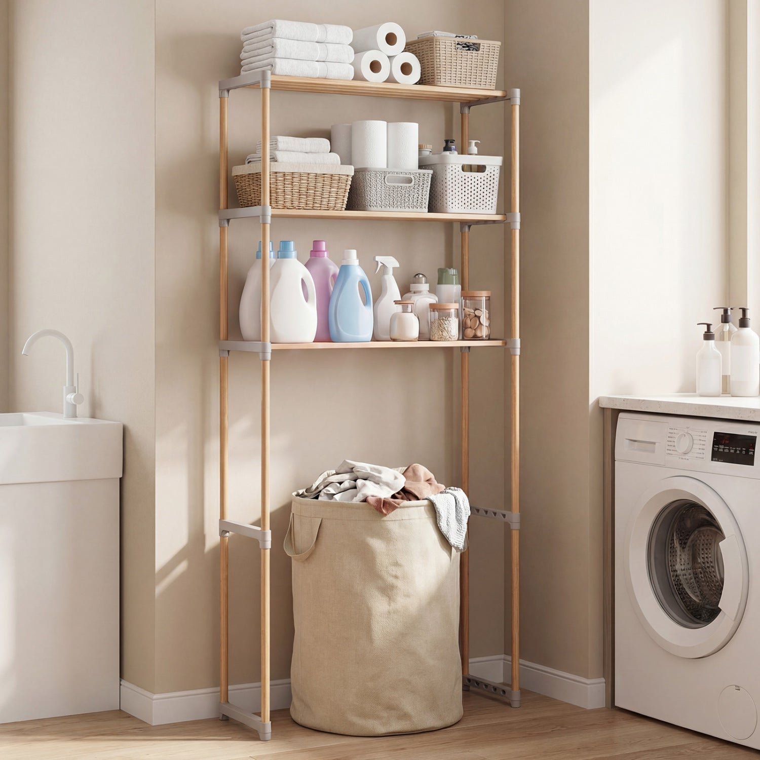 3-Tier Over The Toilet Storage Rack with Open Shelves, Gray Toilet at Gallery Canada