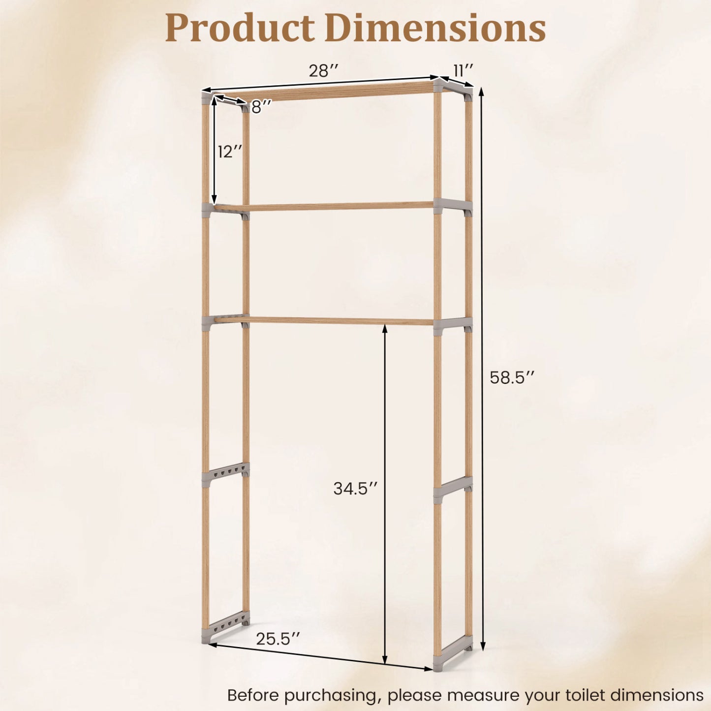 3-Tier Over The Toilet Storage Rack with Open Shelves, Gray Toilet at Gallery Canada
