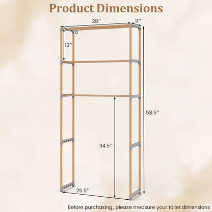 3-Tier Over The Toilet Storage Rack with Open Shelves, Gray Toilet at Gallery Canada