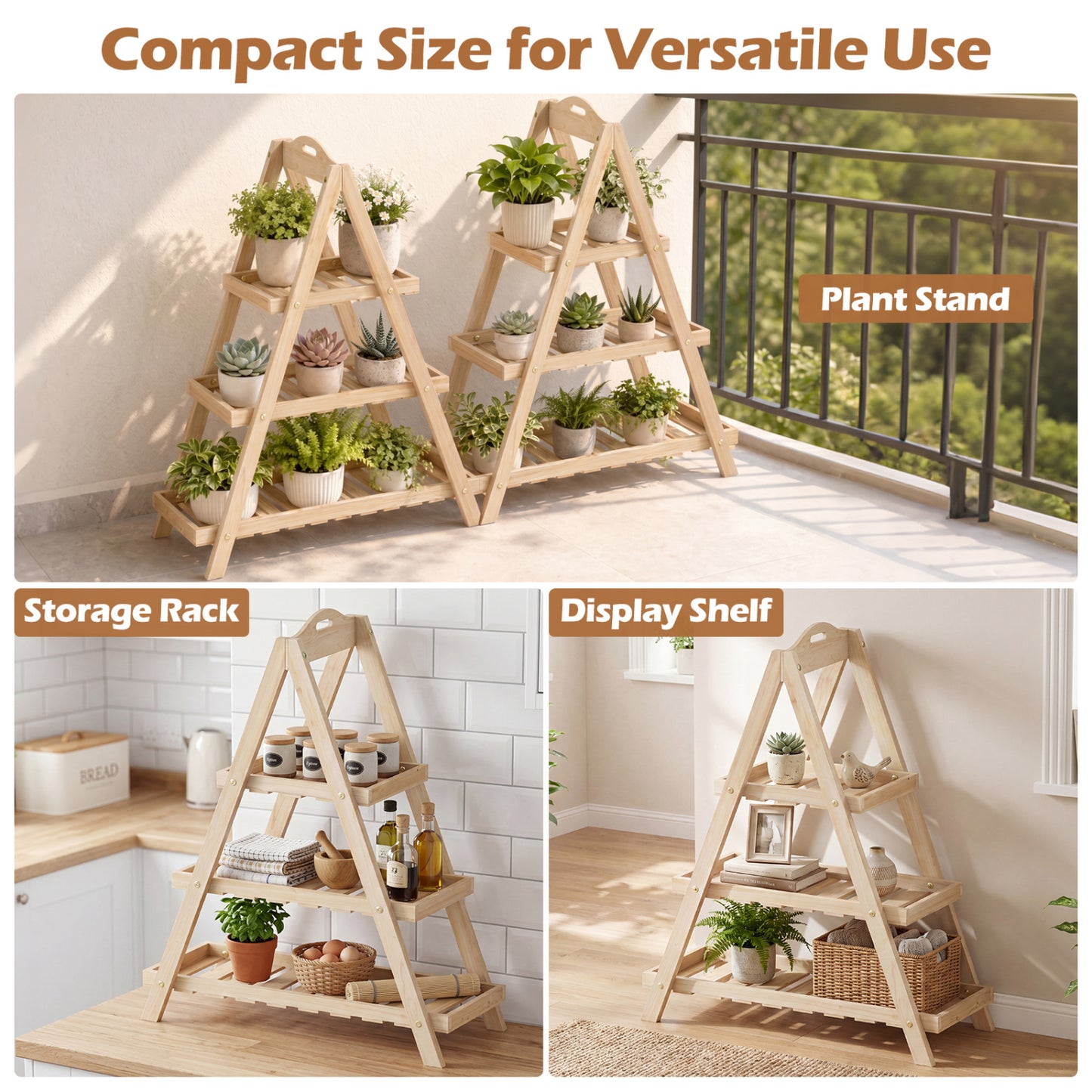 3-Tier Plant Stand, Flower Pot Display, Natural Plant Stands at Gallery Canada