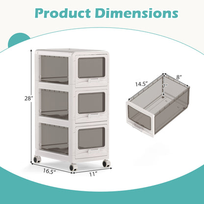 3-Tier Plastic Drawer Storage Organizer, Rolling Cart, Lockable Wheels File Cabinets at Gallery Canada