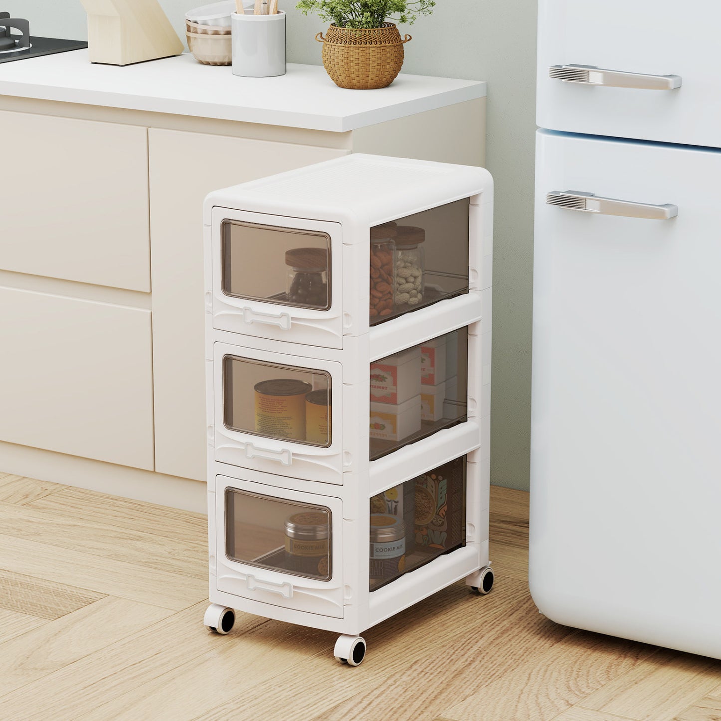 3-Tier Plastic Drawer Storage Organizer, Rolling Cart, Lockable Wheels File Cabinets at Gallery Canada