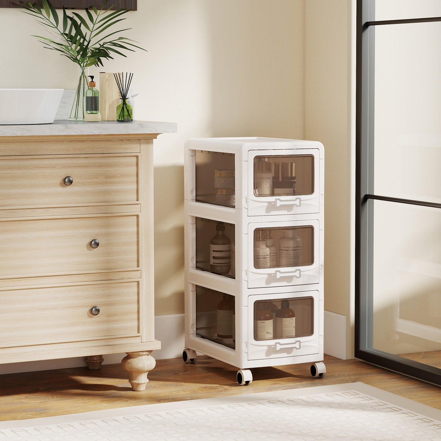3-Tier Plastic Drawer Storage Organizer, Rolling Cart, Lockable Wheels File Cabinets at Gallery Canada