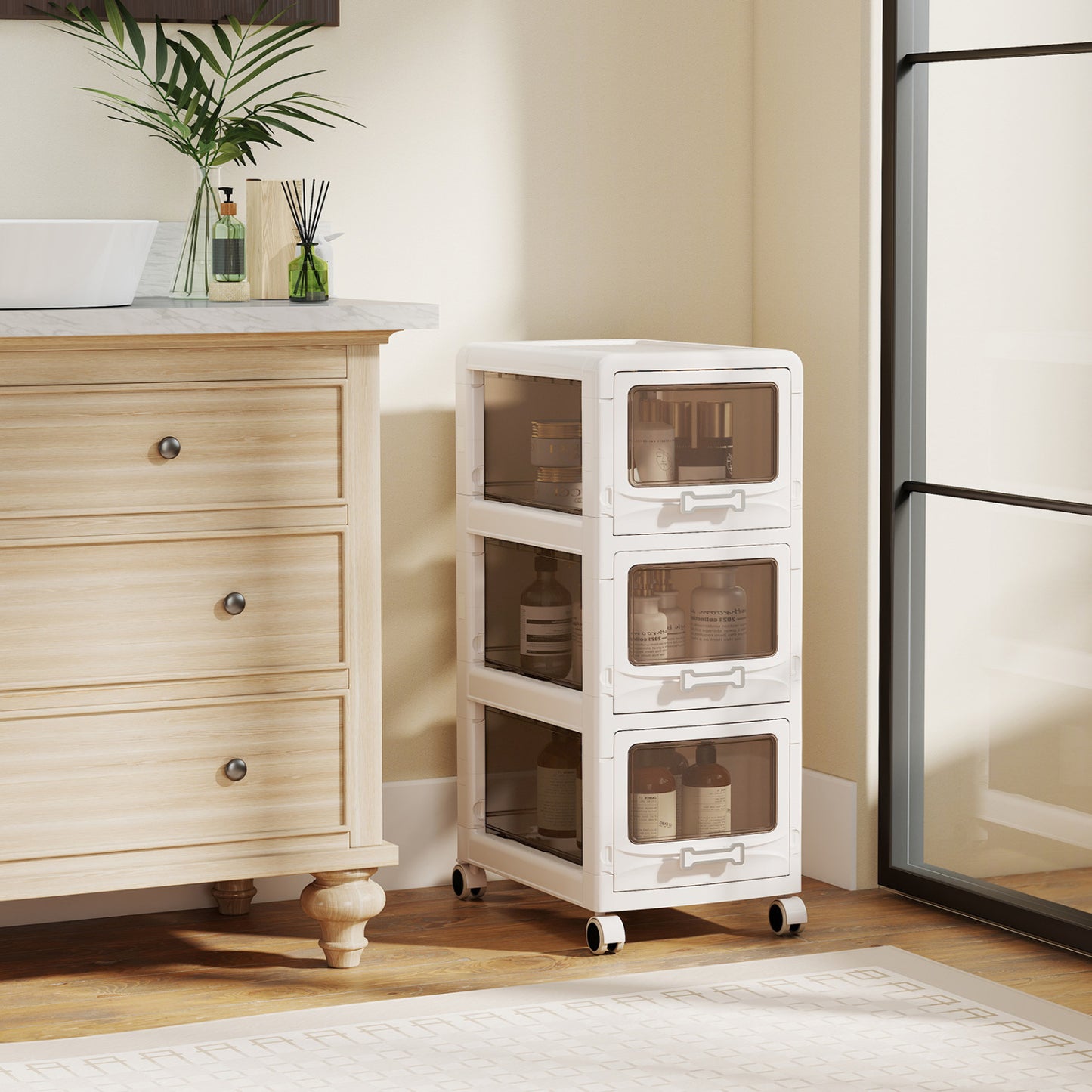 3-Tier Plastic Drawer Storage Organizer, Rolling Cart, Lockable Wheels File Cabinets at Gallery Canada