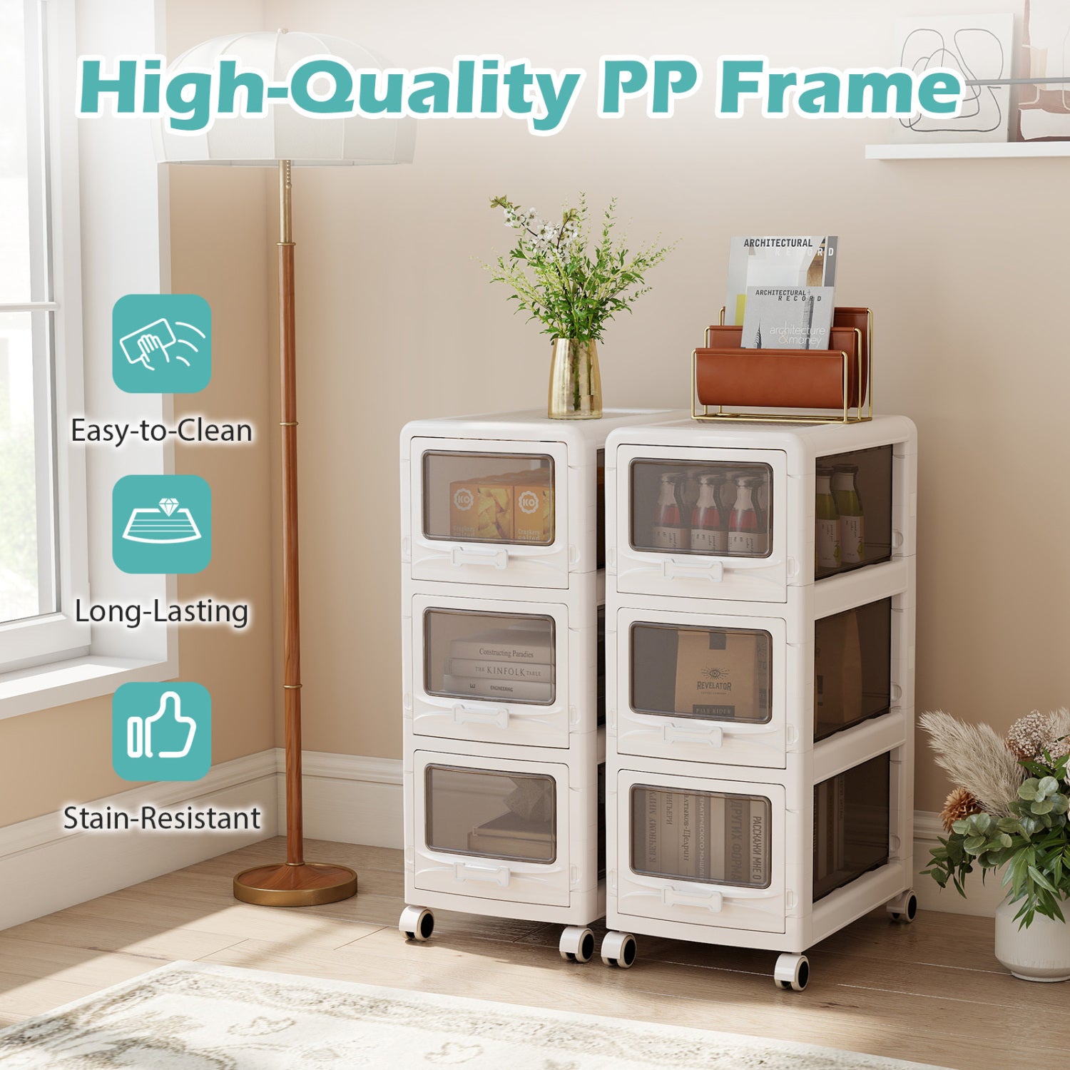 3-Tier Plastic Drawer Storage Organizer, Rolling Cart, Lockable Wheels File Cabinets at Gallery Canada