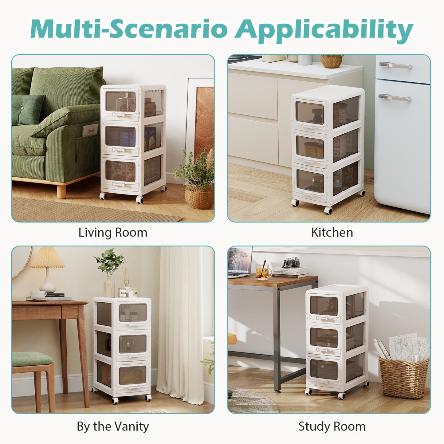 3-Tier Plastic Drawer Storage Organizer, Rolling Cart, Lockable Wheels File Cabinets at Gallery Canada