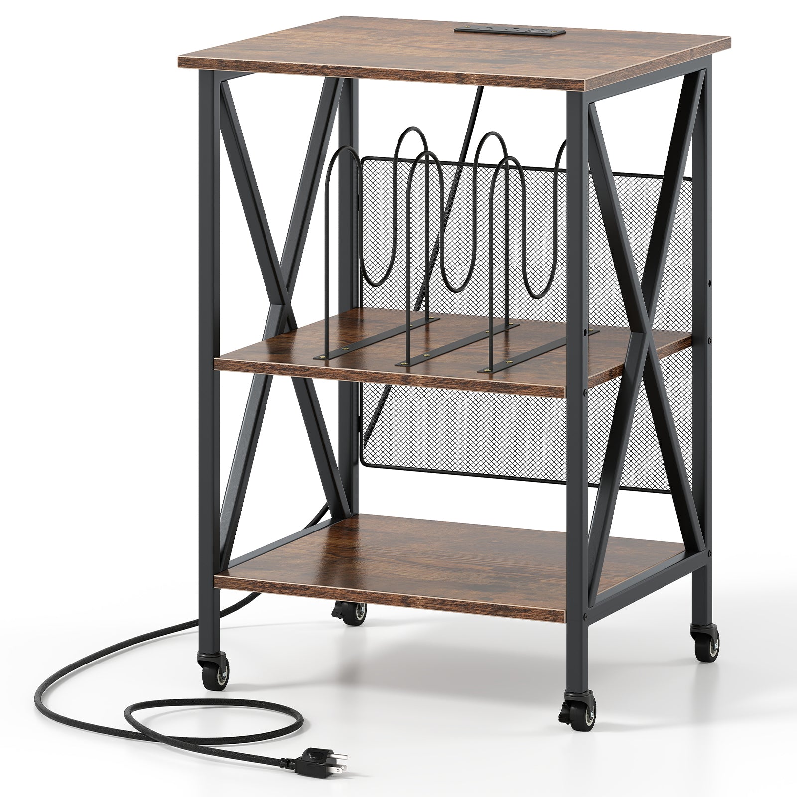 3-Tier Record Player Stand with Charging Station and Adjustable Shelf, Coffee Corner Desks Coffee at Gallery Canada