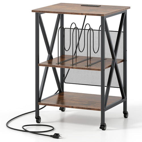 3-Tier Record Player Stand, Adjustable Shelf, Charging Station, Coffee