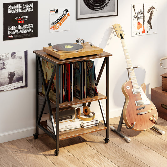 3-Tier Record Player Stand with Charging Station and Adjustable Shelf, Coffee Corner Desks Coffee at Gallery Canada