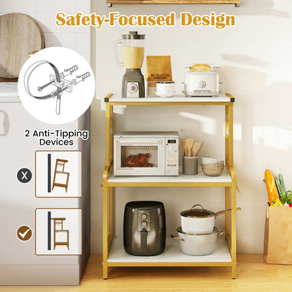 3-Tier Rolling Microwave Cart, 10 Hooks, White & Golden