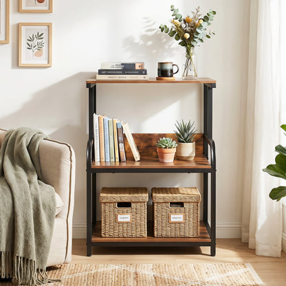 3-Tier Rolling Printer Stand, Adjustable Shelf, Lockable Wheels, Rustic Brown