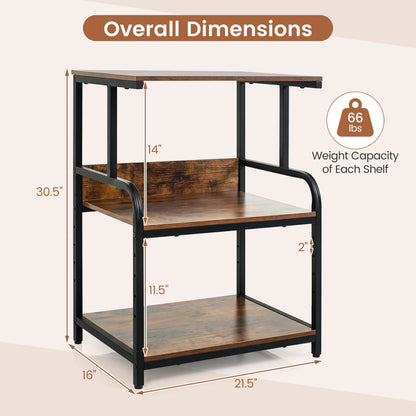 3-Tier Rolling Printer Stand, Adjustable Shelf, Lockable Wheels, Rustic Brown
