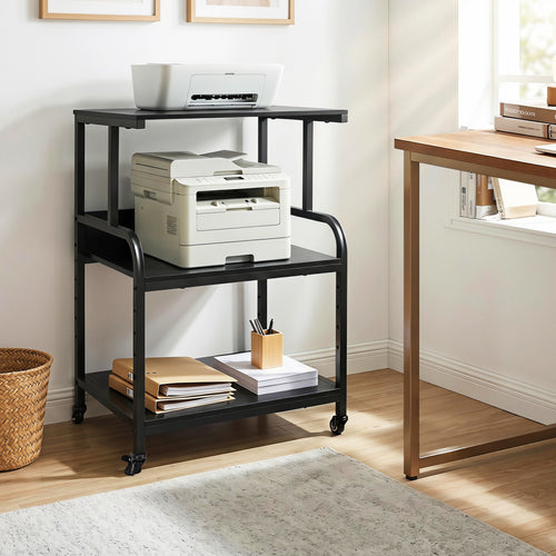 3-Tier Rolling Printer Stand, Adjustable Shelf, Lockable Wheels
